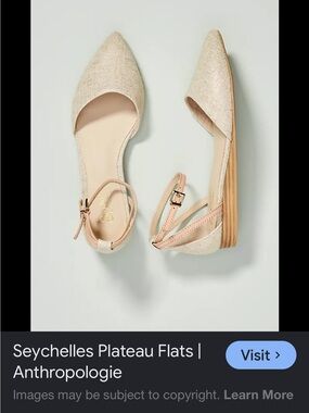 Anthropology, Seychelles Ankle Strap Flats, Natural Metallic Linen/Leather, 8